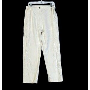 Bala Bala Pants Women's XL Silk Mirror Stud Zip Pockets Winter White Luxury VTG